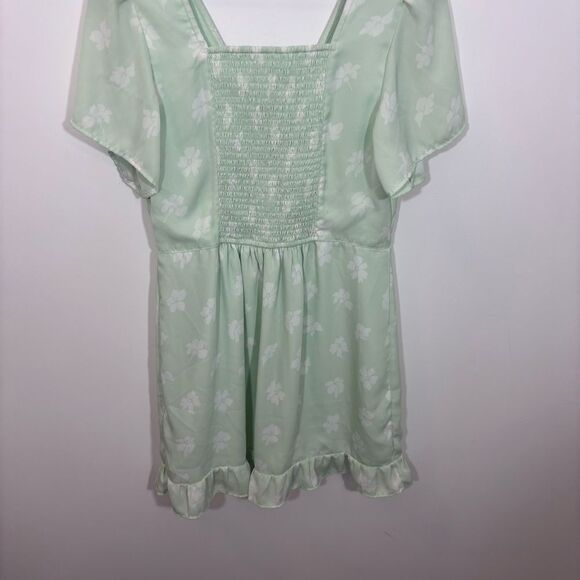 Abercrombie & Fitch Green Floral Ruffle Mini Dress Smocked Back Medium - Picture 6 of 13